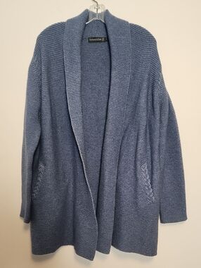 Irelands Eye Blue Open-Front Shawl Collar Knit Cardigan Sweater Size S Oversized